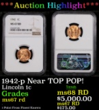 ***Auction Highlight*** NGC 1942-p Lincoln Cent Near TOP POP! 1c Graded ms67 rd By NGC (fc)