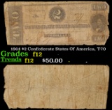 1864 $2 Confederate States Of America, T-70 Grades f, fine
