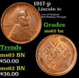 1917-p Lincoln Cent 1c Grades Select Unc BN