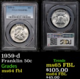 PCGS 1959-d Franklin Half Dollar 50c Graded ms64 fbl By PCGS
