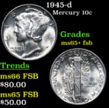 1945-d Mercury Dime 10c Grades GEM+ FSB
