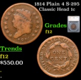 1814 Plain 4 Classic Head Large Cent S-295 1c Graded f12 By SEGS