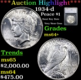 ***Auction Highlight*** 1934-d Peace Dollar $1 Graded ms64+ By SEGS (fc)