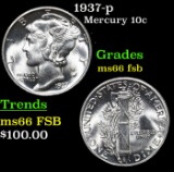 1937-p Mercury Dime 10c Grades GEM+ FSB