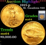 ***Auction Highlight*** 1915-p Gold St. Gaudens Double Eagle $20 Graded ms64 By SEGS (fc)