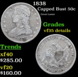 1838 Capped Bust Half Dollar 50c Grades vf details