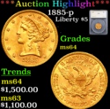***Auction Highlight*** 1885-p Gold Liberty Half Eagle $5 Graded ms64 By SEGS (fc)
