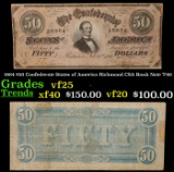 1864 $50 Confederate States of America Richmond CSA Bank Note T-66 Grades vf+