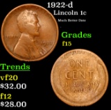 1922-d Lincoln Cent 1c Grades f+