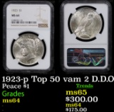NGC 1923-p Peace Dollar Top 50 vam 2 D.D.O $1 Graded ms64 By NGC