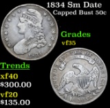1834 Sm Date Capped Bust Half Dollar 50c Grades vf++