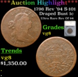***Auction Highlight*** 1796 Rev '94 Draped Bust Large Cent S-101 1c Graded vg8 By SEGS (fc)