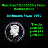 Full roll of Proof 2002-s Silver Kennedy 50c, 20 Coins total Kennedy Half Dollar 50c