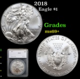 2018 Silver Eagle Dollar $1 Graded ms69+ By SEGS