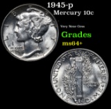 1945-p Mercury Dime 10c Grades Choice+ Unc