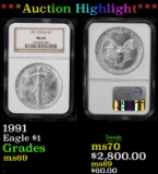 ***Auction Highlight*** NGC 1991 Silver Eagle Dollar $1 Graded ms69 By NGC (fc)