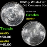1952-p Wash/Car Old Commem Half Dollar 50c Grades Choice+ Unc