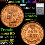 ***Auction Highlight*** 1891 Indian Cent 1c Grades Choice+ Unc RD By SEGS (fc)
