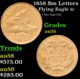 1858 Sm Letters Flying Eagle Cent 1c Grades Choice AU