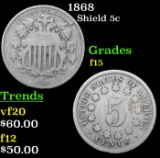 1868 Shield Nickel 5c Grades f+