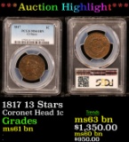 ***Auction Highlight*** PCGS 1817 13 Stars Coronet Head Large Cent 1c Graded ms61 bn By PCGS (fc)