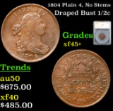 1804 Plain 4, No Stems Draped Bust Half Cent 1/2c Graded xf45+ By SEGS
