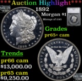 Proof ***Auction Highlight*** 1892 Morgan Dollar $1 Graded pr65+ cam By SEGS (fc)
