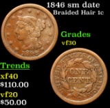 1846 sm date Braided Hair Large Cent 1c Grades vf++