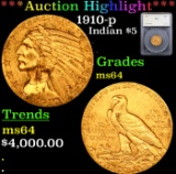 ***Auction Highlight*** 1910-p Gold Indian Half Eagle $5 Graded ms64 By SEGS (fc)