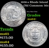 1936-s Rhode Island Old Commem Half Dollar 50c Grades Choice+ Unc