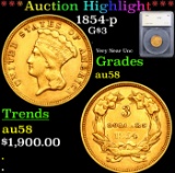 ***Auction Highlight*** 1854-p Gold Three Dollar 3 Graded au58 By SEGS (fc)