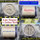 ***Auction Highlight*** Old Casino 50c Roll $10 Halves Las Vegas Aladdin 1955 Franklin & 1936 Walker