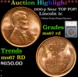 ***Auction Highlight*** 1930-p Lincoln Cent Near TOP POP! 1c Graded ms67 rd By SEGS (fc)