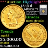 ***Auction Highlight*** 1845-d Gold Liberty Half Eagle $5 Graded ms63 details By SEGS (fc)