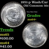 1951-p Wash/Car Old Commem Half Dollar 50c Grades Choice+ Unc