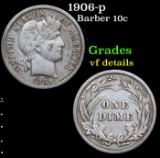1906-p Barber Dime 10c Grades vf details