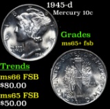 1945-d Mercury Dime 10c Grades GEM+ FSB