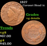 1827 Coronet Head Large Cent 1c Grades vg details