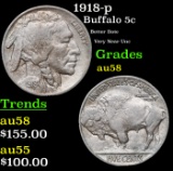 1918-p Buffalo Nickel 5c Grades Choice AU/BU Slider