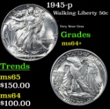 1945-p Walking Liberty Half Dollar 50c Grades Choice+ Unc