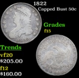 1822 Capped Bust Half Dollar 50c Grades f+