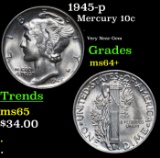 1945-p Mercury Dime 10c Grades Choice+ Unc