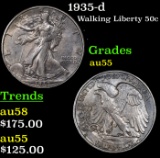 1935-d Walking Liberty Half Dollar 50c Grades Choice AU