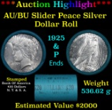 ***Auction Highlight*** AU/BU Slider Bank Of America Shotgun Peace $1 Roll 1925 & P Ends Virtually U