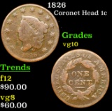 1826 Coronet Head Large Cent 1c Grades vg+