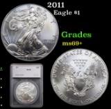 2011 Silver Eagle Dollar $1 Graded ms69+ By SEGS