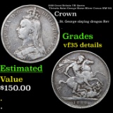 1889 Great Britain UK Queen Victoria Saint George Horse Silver Crown KM-765 Grades vf details