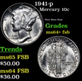 1941-p Mercury Dime 10c Grades Choice Unc+ FSB