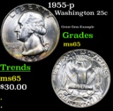 1955-p Washington Quarter 25c Grades GEM Unc