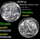 1942-p Walking Liberty Half Dollar 50c Grades Choice+ Unc